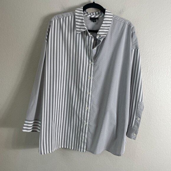 J Jill Wearever Womens Plus 1X Striped Button Up Shirt Long Sleeve Top Blouse - Picture 7 of 11